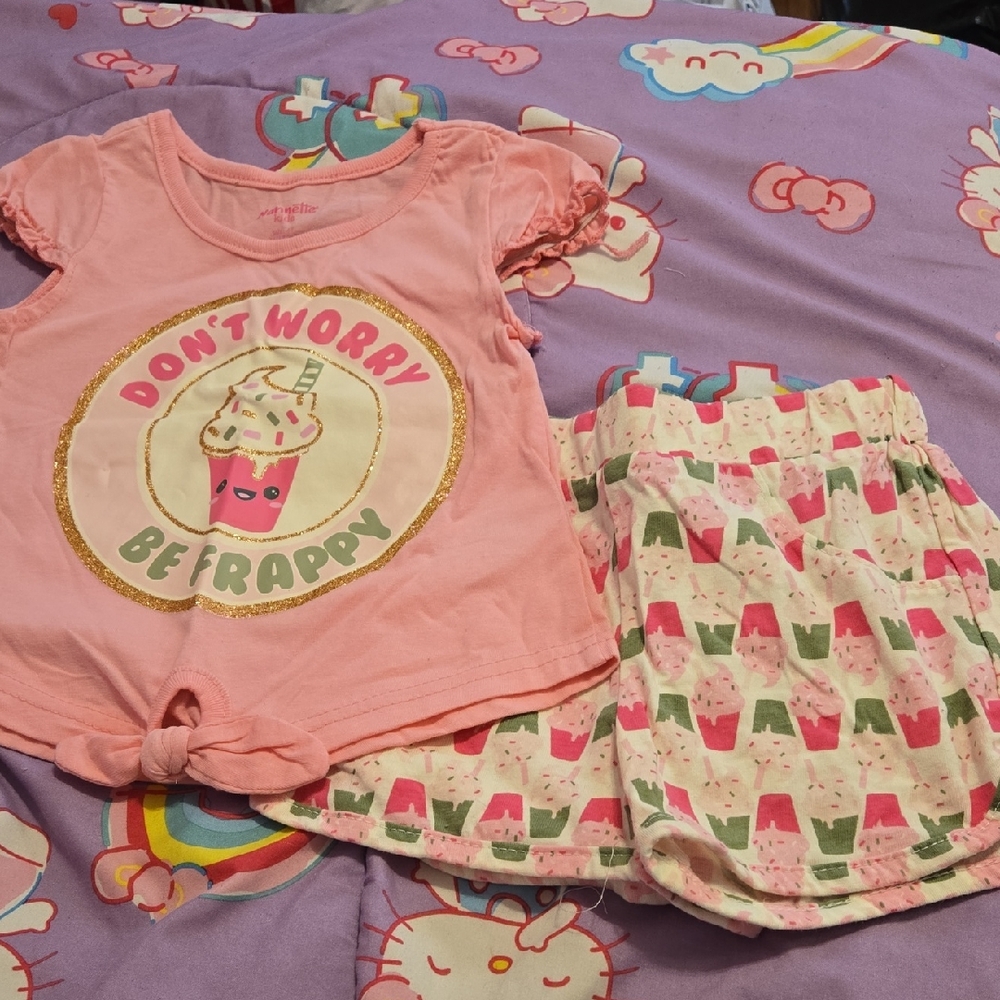Nannette Pink and Cream Pajama Set with Cute Graphic